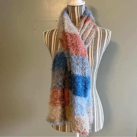 Womens Scarf Chunky Knit Multicolor Stripe Colorblock Fuzzy Rectangular Scarf - Picture 6 of 11